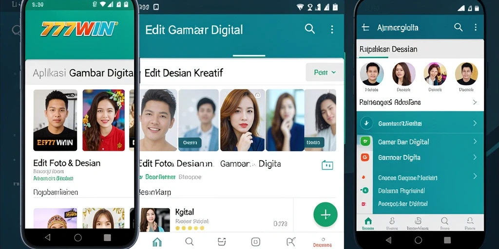 Antarmuka aplikasi 777WIN dengan berbagai fitur Gambar Digital.
