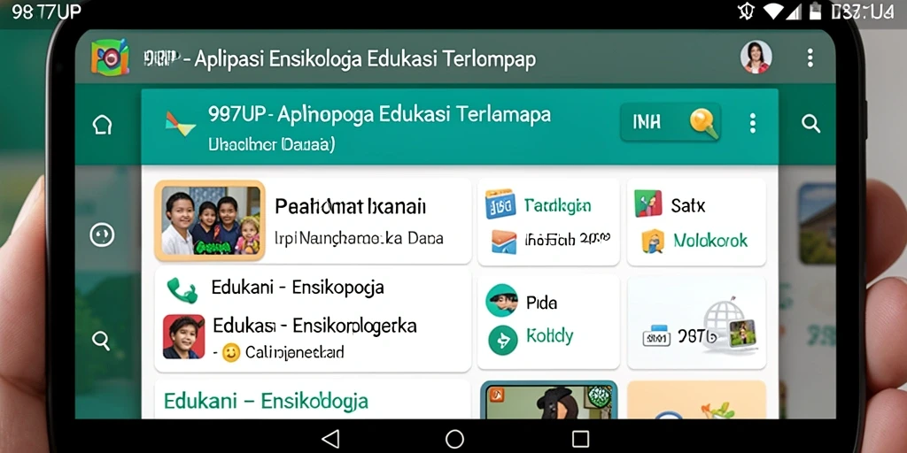 Tampilan antarmuka aplikasi Ensiklopedia 987UP yang menarik.