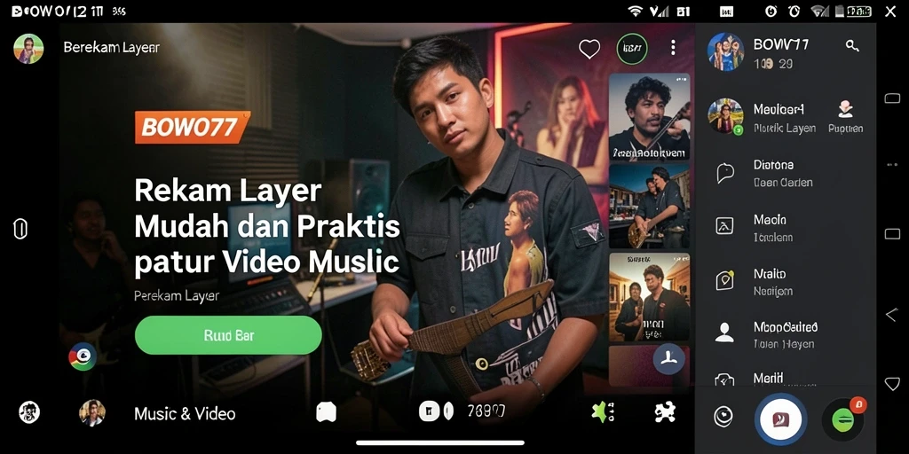 Tampilan antarmuka BOWO77 saat merekam layar dengan berbagai fitur.
