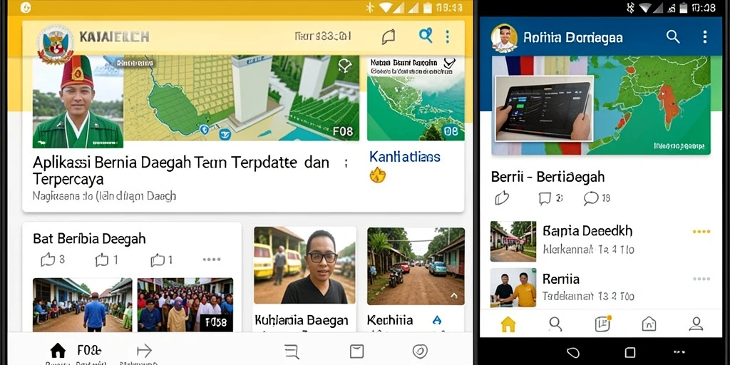 Tampilan utama aplikasi F08 dengan antarmuka berita daerah yang menarik.
