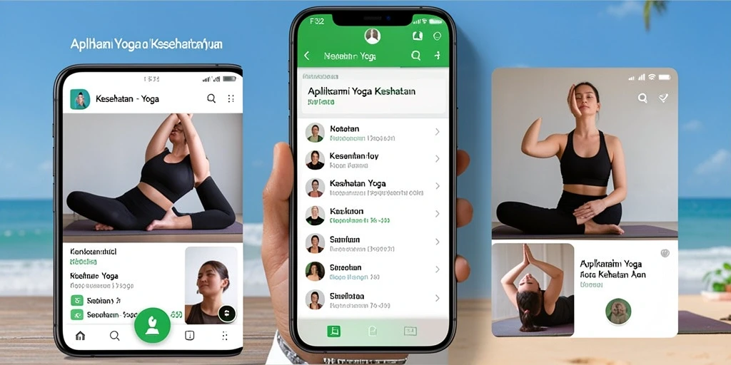 Screenshot utama F32 menunjukkan antarmuka latihan yoga yang interaktif dan informatif.