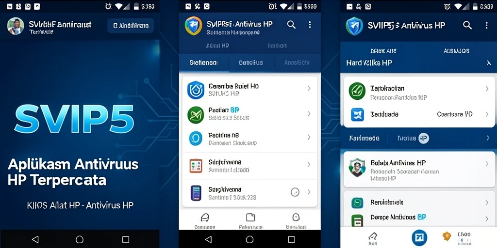 Antarmuka utama aplikasi SVIP5 menunjukkan fitur pemindaian dan keamanan.
